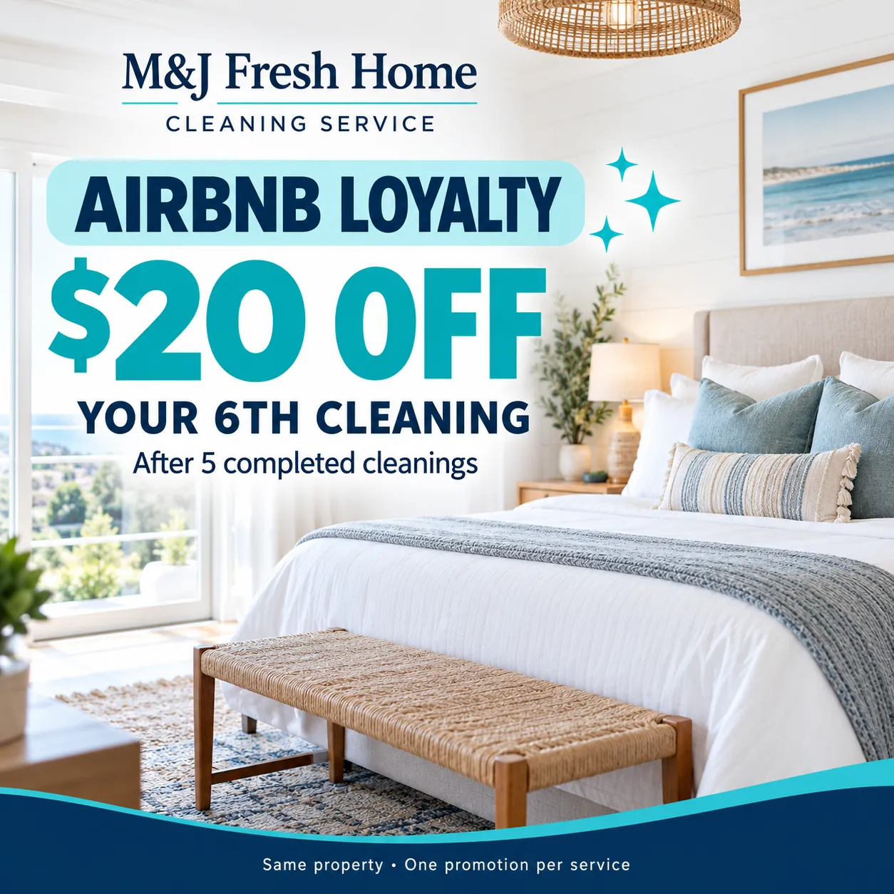 Airbnb loyalty promotion, 20 dollars off the sixth cleaning